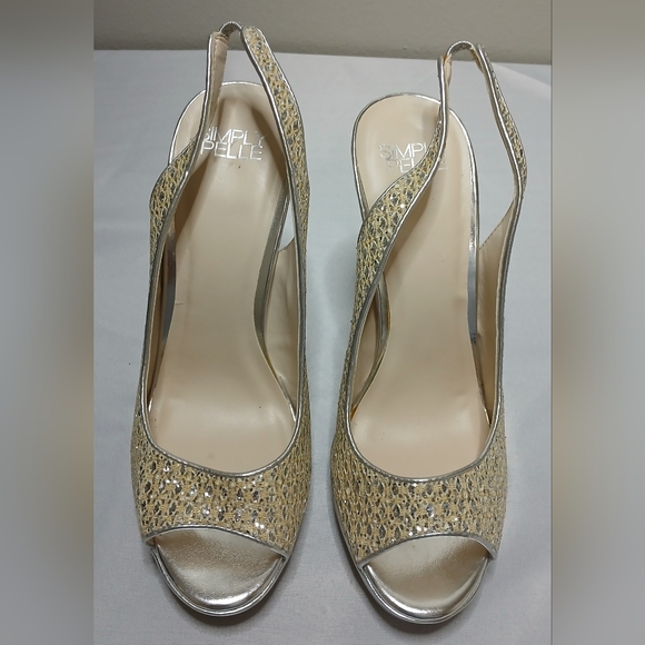 Cream and silver sequence high heels size-9 - Picture 2 of 5